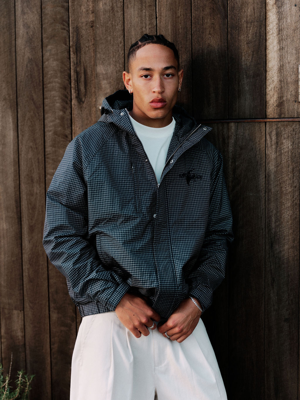 HOODED JACKET - NAVY CHECK