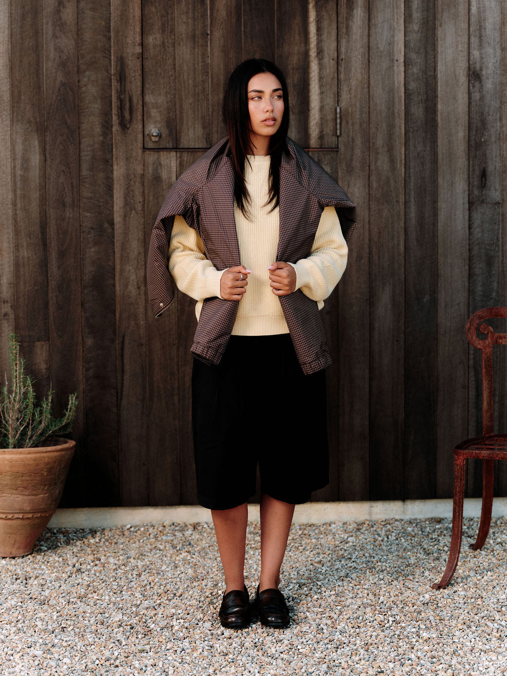 HOODED JACKET - BROWN CHECK