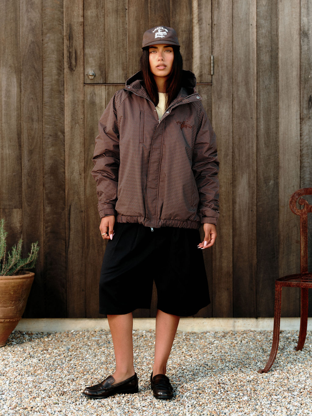 HOODED JACKET - BROWN CHECK