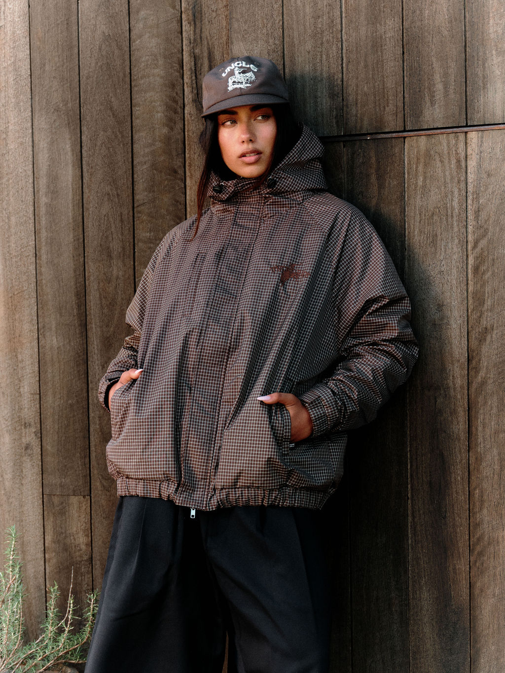HOODED JACKET - BROWN CHECK